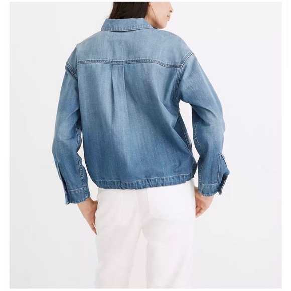 Madewell Denim Drawstring Military Shirt Jacket in Glenmar Wash Size Medium - Picture 2 of 5